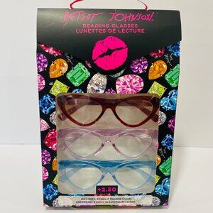 BETSEY JOHNSON reading glasses 3 pack cat eye fashion readers +2.50